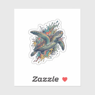 Vintage Engraving Sea Turtle Splash Vector Design_