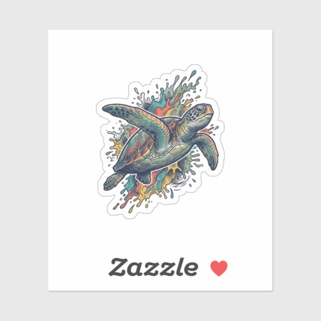 Vintage Engraving Sea Turtle Splash Vector Design_ (Sheet)