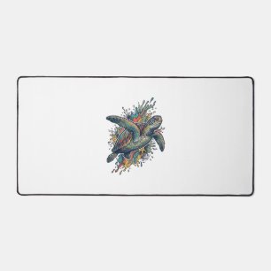 Vintage Engraving Sea Turtle Splash Vector Design_ Desk Mat
