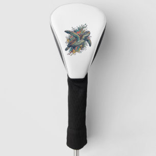 Vintage Engraving Sea Turtle Splash Vector Design_ Golf Head Cover