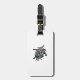 Vintage Engraving Sea Turtle Splash Vector Design_ Luggage Tag