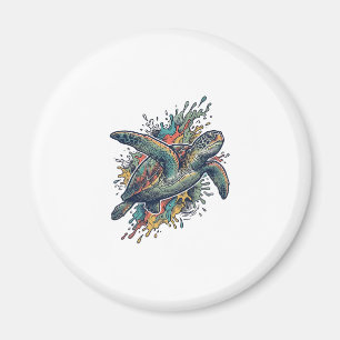 Vintage Engraving Sea Turtle Splash Vector Design_ Magnet