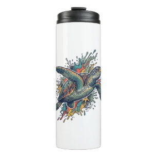 Vintage Engraving Sea Turtle Splash Vector Design_ Thermal Tumbler