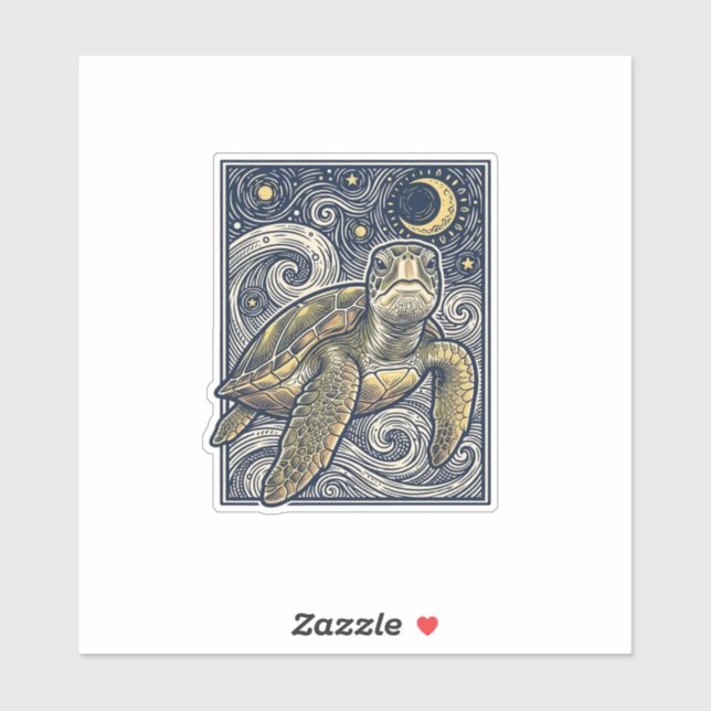 Vintage Engraving Sea Turtle Starry Night (Sheet)