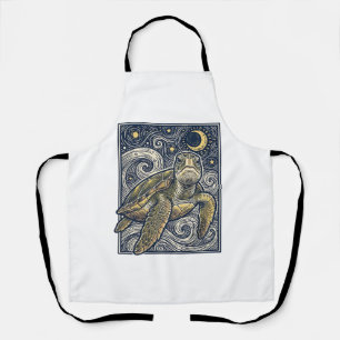 Vintage Engraving Sea Turtle Starry Night Apron