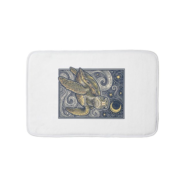 Vintage Engraving Sea Turtle Starry Night Bath Mat (Front)