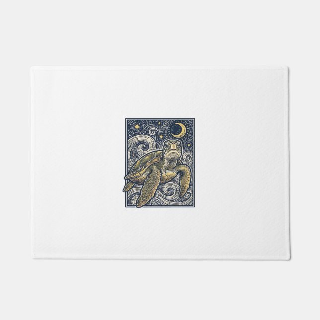 Vintage Engraving Sea Turtle Starry Night Doormat (Front)
