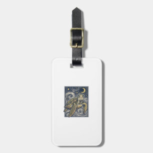 Vintage Engraving Sea Turtle Starry Night Luggage Tag