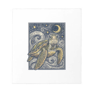 Vintage Engraving Sea Turtle Starry Night Notepad