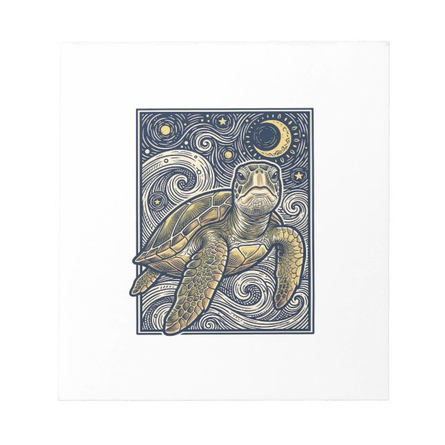 Vintage Engraving Sea Turtle Starry Night Notepad (Front)