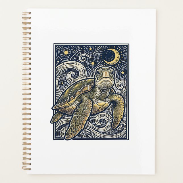 Vintage Engraving Sea Turtle Starry Night Planner (Front)