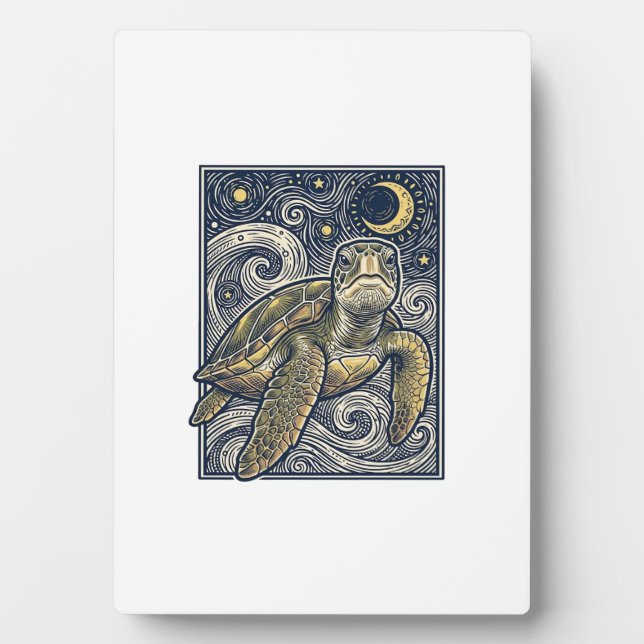 Vintage Engraving Sea Turtle Starry Night Plaque (Front)