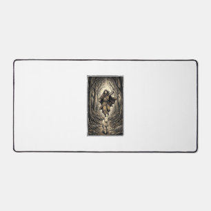 Vintage Engraving Shepherd and Lamb Forest Desk Mat