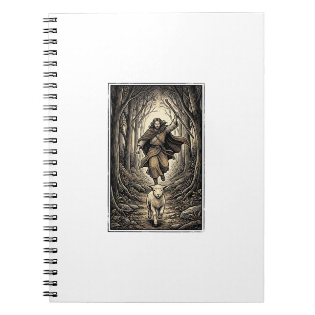 Vintage Engraving Shepherd and Lamb Forest Notebook (Front)