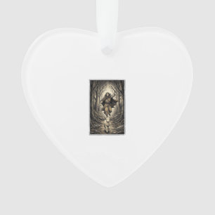 Vintage Engraving Shepherd and Lamb Forest Ornament