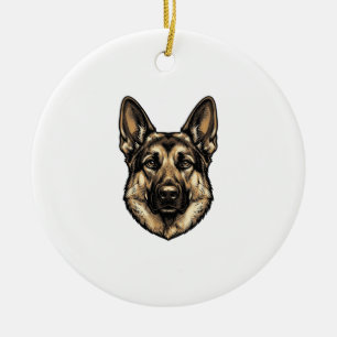 Vintage Engraving Shepherd Dog Vector Design_1 Ceramic Tree Decoration
