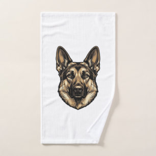 Vintage Engraving Shepherd Dog Vector Design_1 Hand Towel