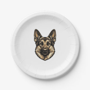Vintage Engraving Shepherd Dog Vector Design_1 Paper Plate