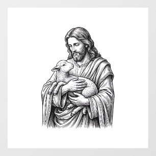 Vintage Engraving Shepherd Holding Lamb Vector Des