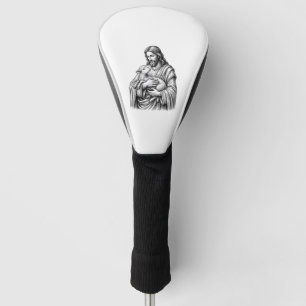 Vintage Engraving Shepherd Holding Lamb Vector Des Golf Head Cover