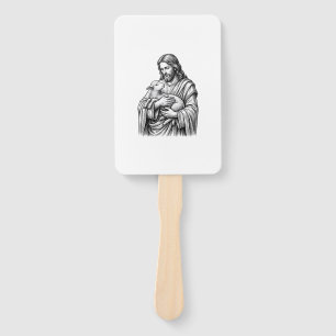 Vintage Engraving Shepherd Holding Lamb Vector Des Hand Fan