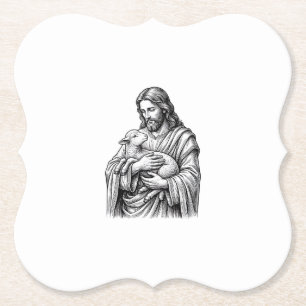 Vintage Engraving Shepherd Holding Lamb Vector Des Paper Coaster