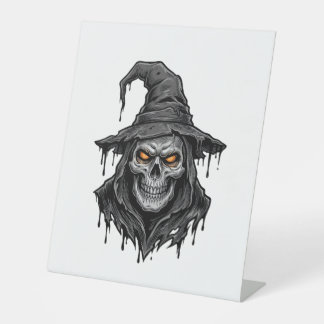 Vintage Engraving Skull Witch Hat Halloween Shirt_ Pedestal Sign