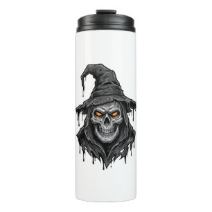 Vintage Engraving Skull Witch Hat Halloween Shirt_ Thermal Tumbler