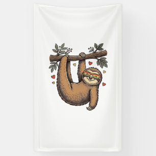 Vintage Engraving Sloth Heart Rainbow Shirt Design Banner