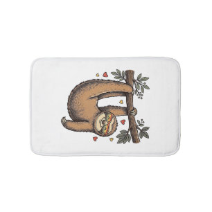 Vintage Engraving Sloth Heart Rainbow Shirt Design Bath Mat
