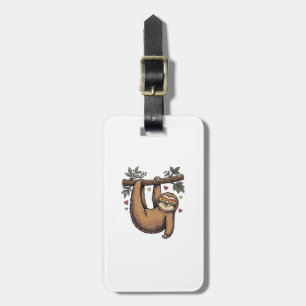 Vintage Engraving Sloth Heart Rainbow Shirt Design Luggage Tag