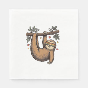 Vintage Engraving Sloth Heart Rainbow Shirt Design Napkin