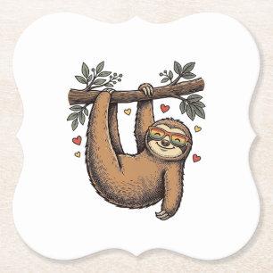 Vintage Engraving Sloth Heart Rainbow Shirt Design Paper Coaster