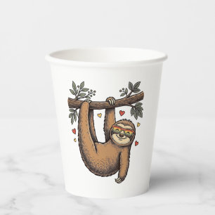 Vintage Engraving Sloth Heart Rainbow Shirt Design Paper Cups