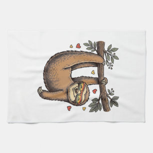 Vintage Engraving Sloth Heart Rainbow Shirt Design Tea Towel