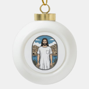 Vintage Engraving Spiritual Figure Scenic T-Shirt Ceramic Ball Christmas Ornament