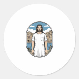 Vintage Engraving Spiritual Figure Scenic T-Shirt Classic Round Sticker