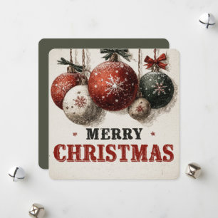 Vintage Engraving Style Christmas Ornaments Holiday Card