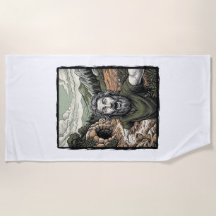 Vintage Engraving Surprised Bearded Portrait Desig Beach Towel