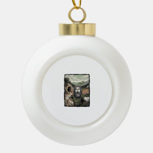 Vintage Engraving Surprised Bearded Portrait Desig Ceramic Ball Christmas Ornament