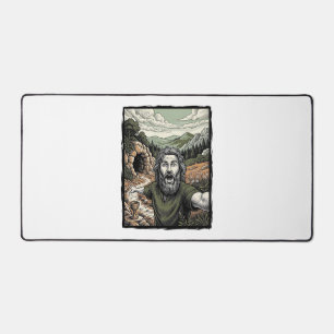 Vintage Engraving Surprised Bearded Portrait Desig Desk Mat