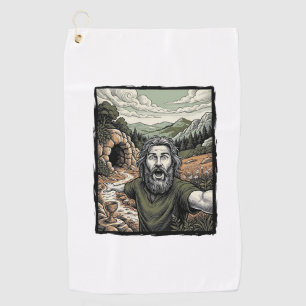 Vintage Engraving Surprised Bearded Portrait Desig Golf Towel
