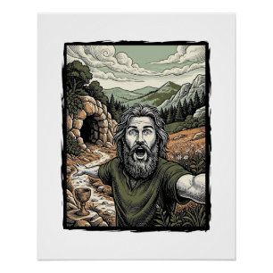 Vintage Engraving Surprised Bearded Portrait Desig Poster