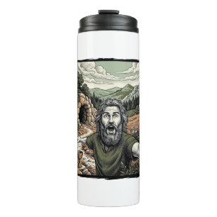 Vintage Engraving Surprised Bearded Portrait Desig Thermal Tumbler