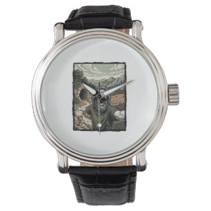 Vintage Engraving Surprised Bearded Portrait Desig Watch