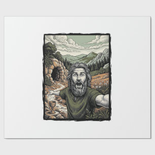 Vintage Engraving Surprised Bearded Portrait Desig Wrapping Paper