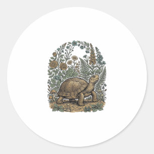 Vintage Engraving Turtle Botanical Garden Classic Round Sticker