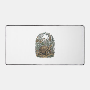 Vintage Engraving Turtle Botanical Garden Desk Mat