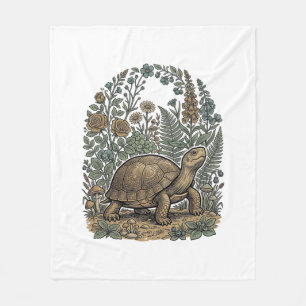 Vintage Engraving Turtle Botanical Garden Fleece Blanket