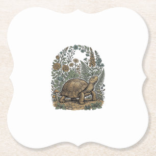 Vintage Engraving Turtle Botanical Garden Paper Coaster